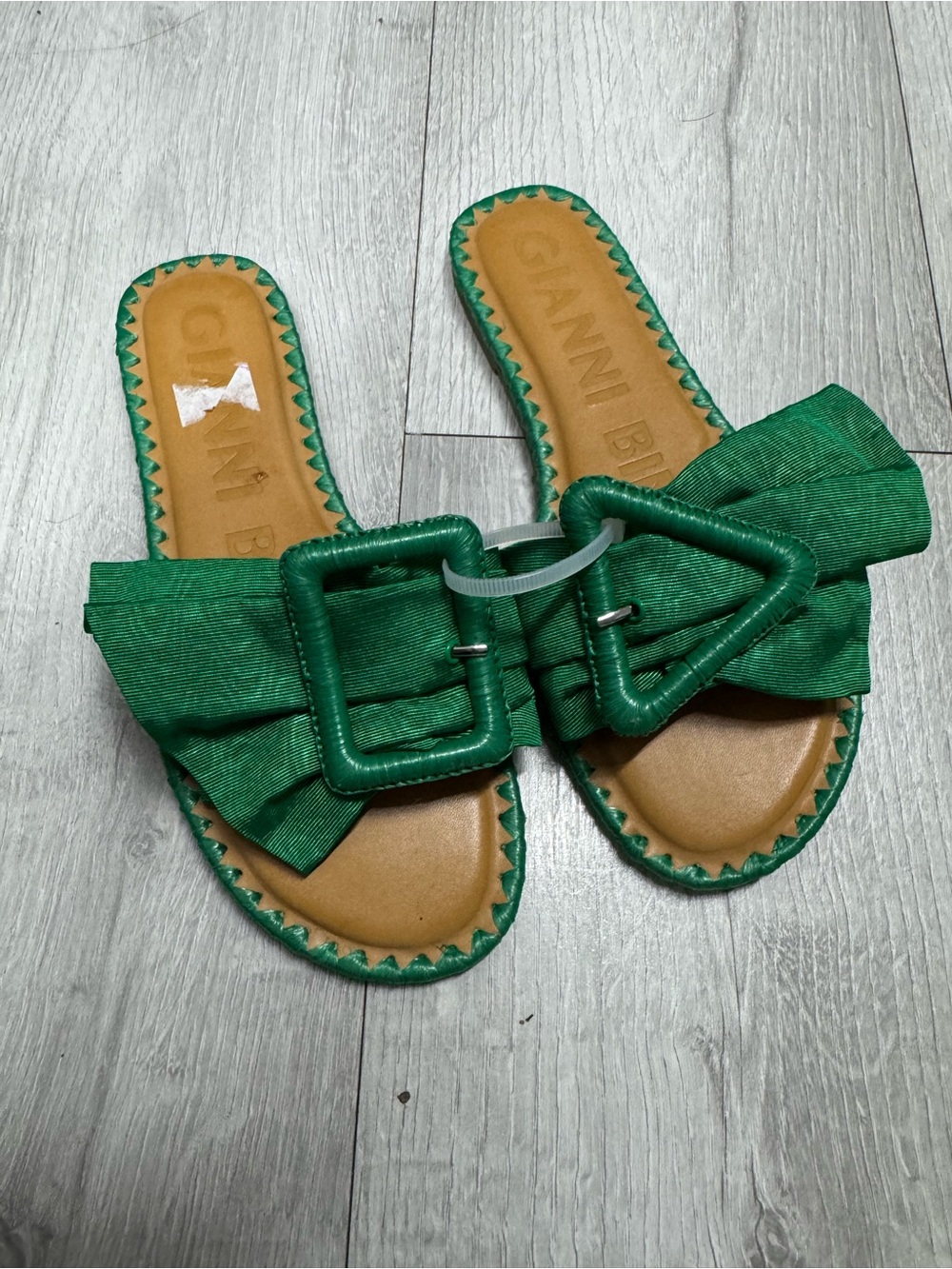 Gianni Bini Emerald Green Bow Buckle Slide Sandals